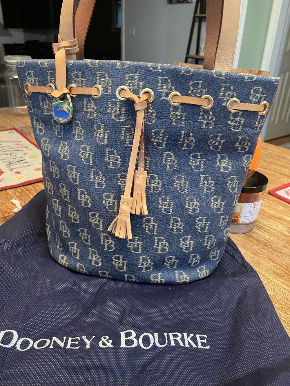 Dooney & Bourke Monogram Tote with Tan Leather Trim